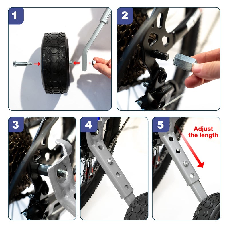 MOSHAY Roll Over Image to Zoom in Bicycle Training Wheels Fits 16 18 20 22 24 inch Variable Bike (black1) - Image 5